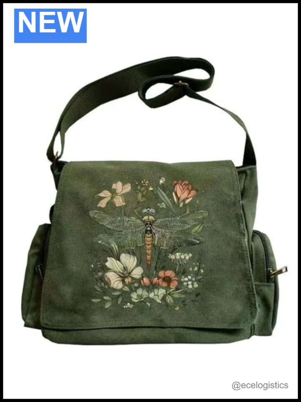 Pattern Canvas Messenger Bag Crossbody Shoulder Bag with Pockets